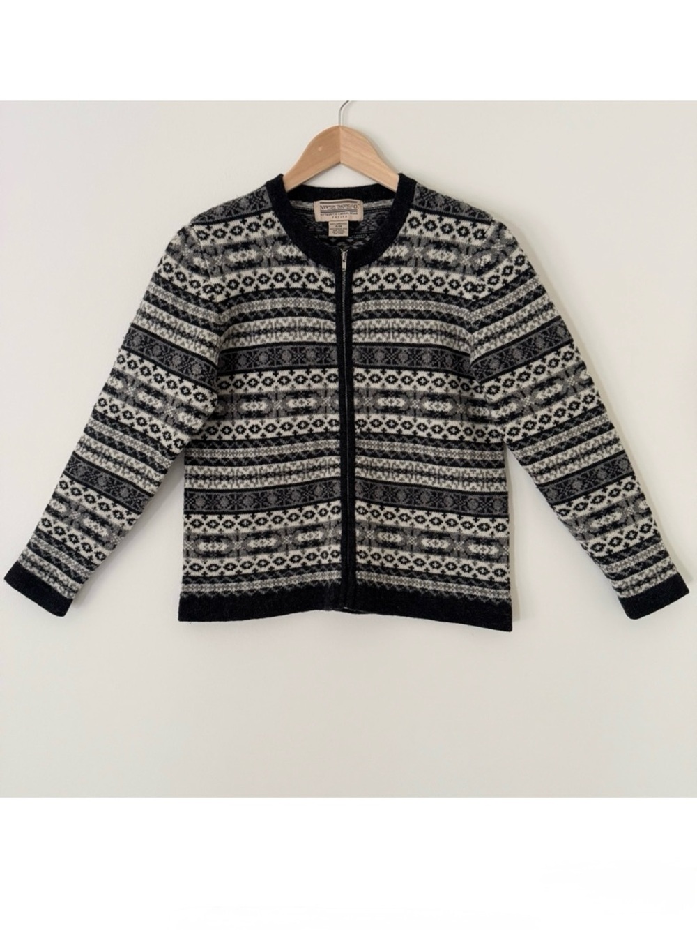Newton Trading Co Wool Cardigan Fair Isle Knit Sweater Full Zip Womens Sz MP